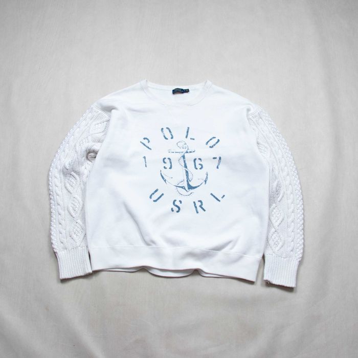 Polo Ralph Lauren Knitted sleeve white cotton blend sweatshirt bluza L