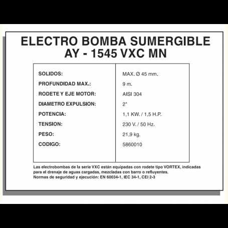 Bomba Eletrica Submersivel AYERBE 1545 VXC MN