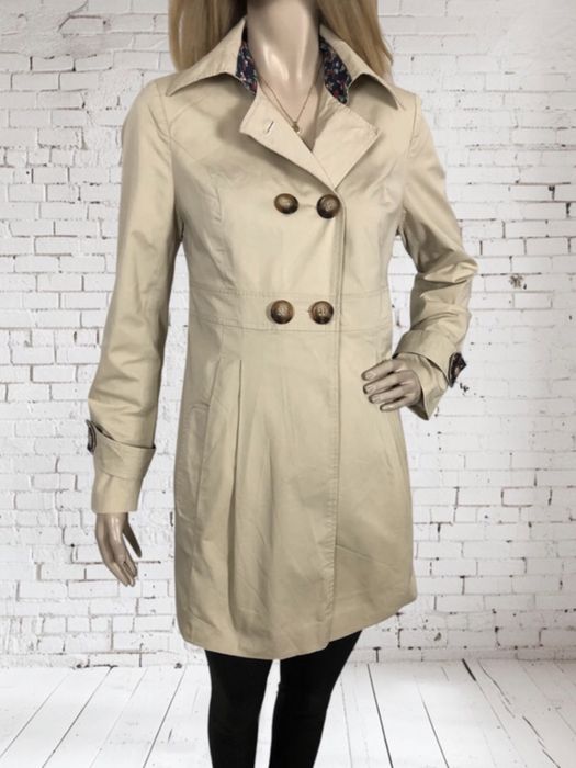 Beżowy bawełniany długi płaszcz trencz damski Małgorzata na wiosnę M