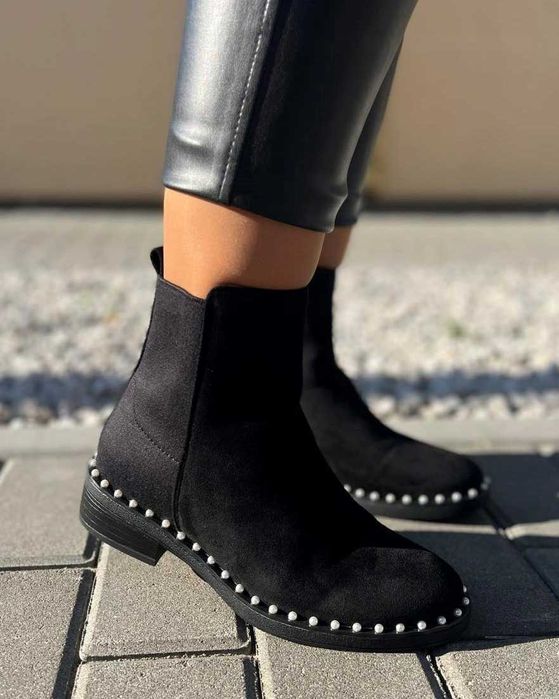 38 Sklep Nowe Botki damskie z perełkami wsuwane sztyblety