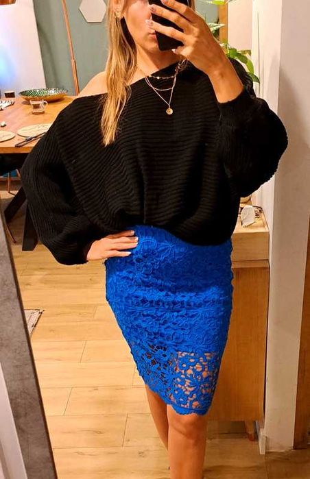 Ola Voga szeroki oversize sweter czarny bufiaste rękawy r. 46/48