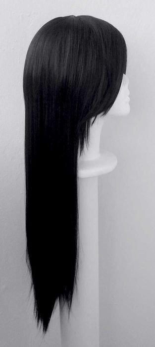 Długa czarna prosta peruka z grzywką cieniowana cosplay czarny wig
