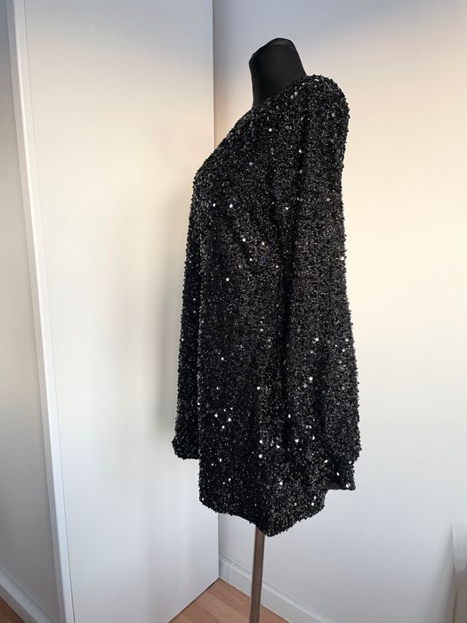 Boohoo cekinowa sukienka mini 42 xl welurowa rochie black