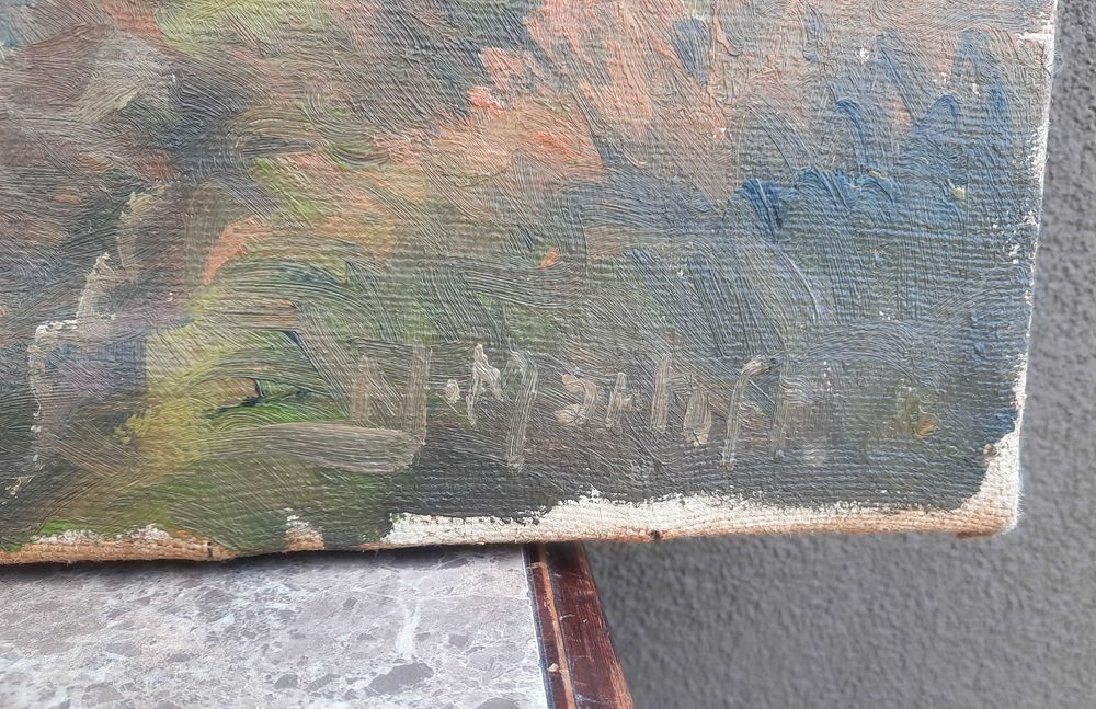 64 Pejzaż ławka w parku duży obraz sygnowany