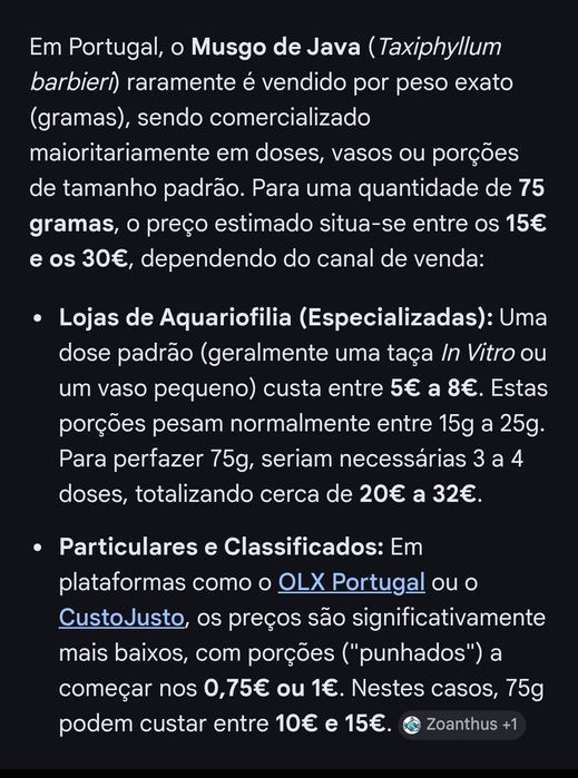 Musgo de Java 75g  -Qualidade