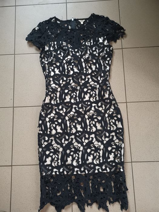 Ażurowa koronkowa podwójna sukienka midi elegacka emamoda 36 S
