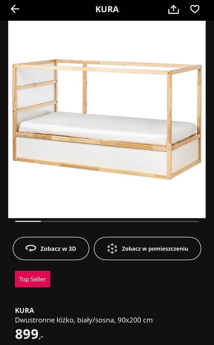 Łóżko dwustronne (piętrowe) kura IKEA Z MATERACEM 90x200