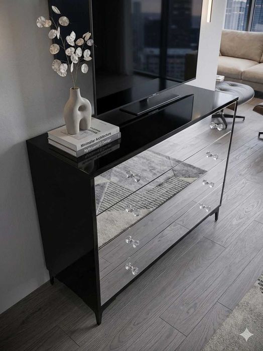 Nowoczesna Komoda Lustrzana z Czarnym Szkłem Lacobel – Elegancja i Styl