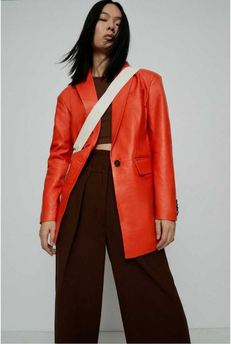 Karen Millen Новый кожаный блейзер жакет пиджак UK 10 оригинал красный