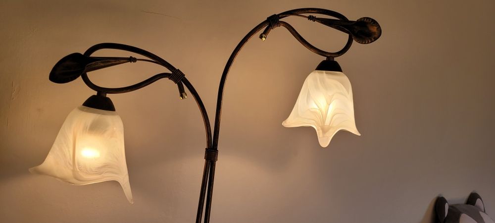 Lampa wolnostojąca z dwoma kloszami kwiaty