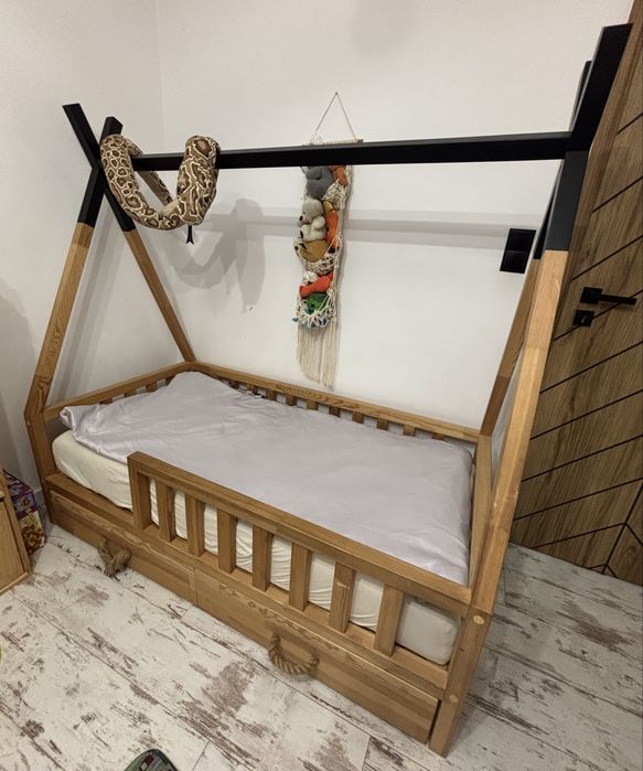 Łóżko Boho Sosnowe Tipi Domek 170/90 Materac 2 szuflady