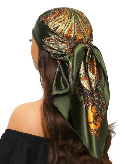 Lenço boho verde e dourado grande NOVO Shein