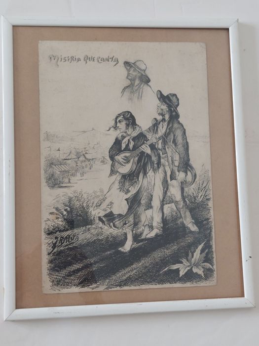 Excelente desenho emoldurado pintura assinado