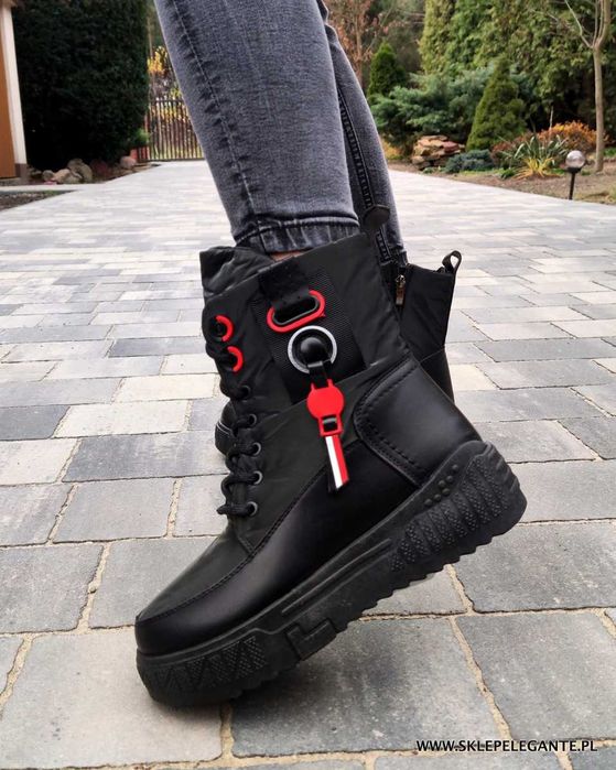 ŚNIEGOWCE botki damskie czarne ZIMOWE OCIEPLANE 36 37, 38 39 40