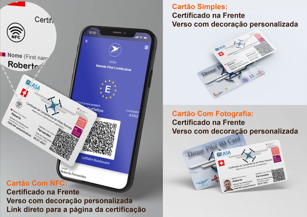 Cartão PVC Piloto Drone Certificado EASA/ANAC
