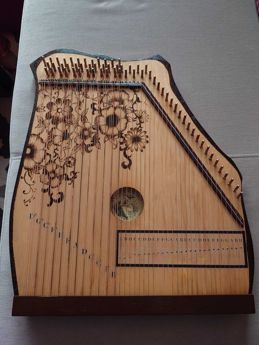 Cytra harfa ręcznie wypalana odnowiona pokrowiec klucz LEKCJA GRATIS