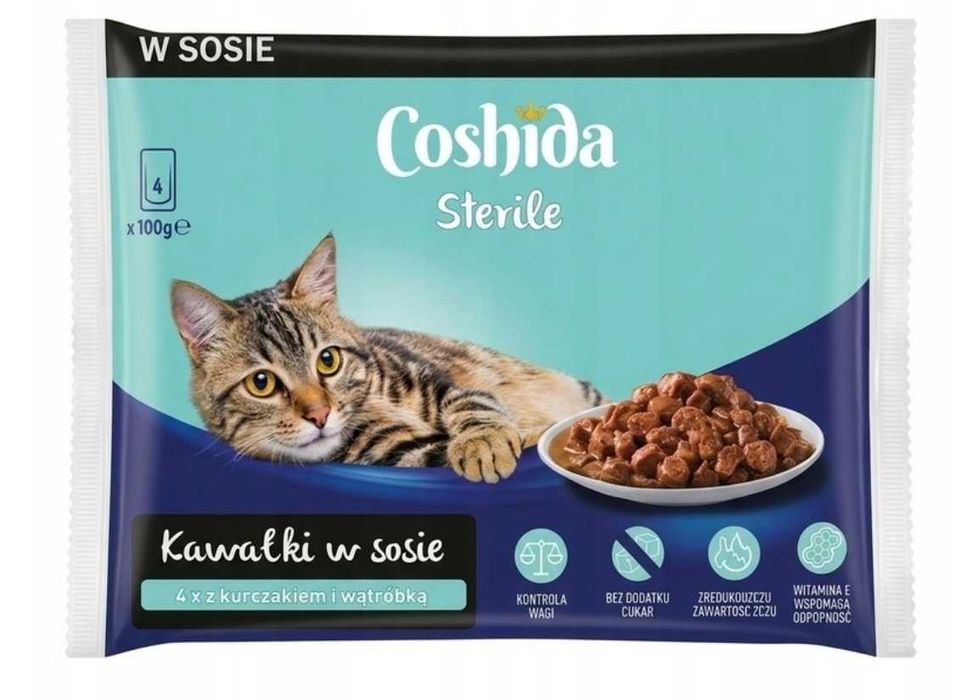 Mokra karma Coshida 72x85g z kurczakiem i wątróbką dla kotów sterylizowanych