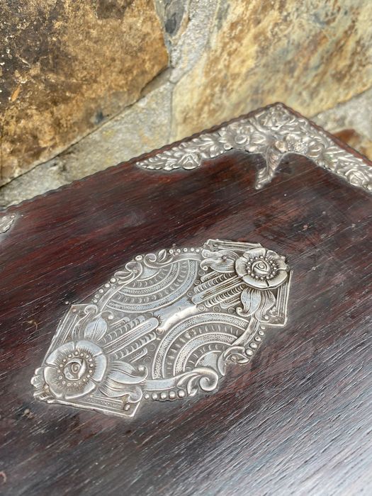 Caixa Guarda jóias Pau-Santo Prata Portuguesa Javali 25 cm Chave