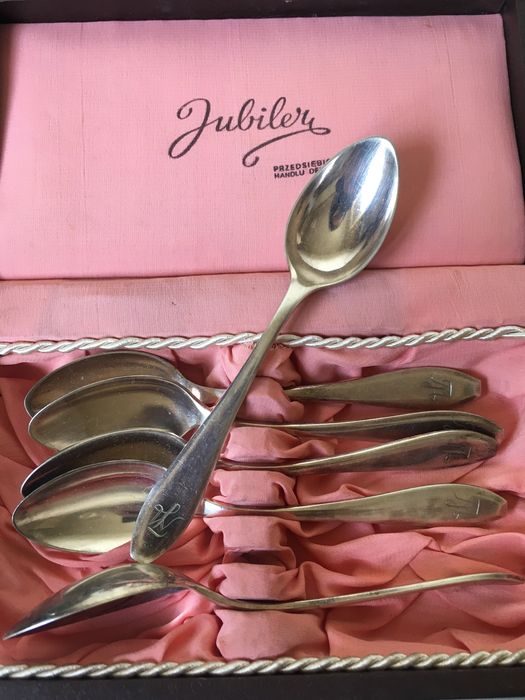 Łyżeczki posrebrzane Jubiler 6 szt. grawer retro vintage PRL