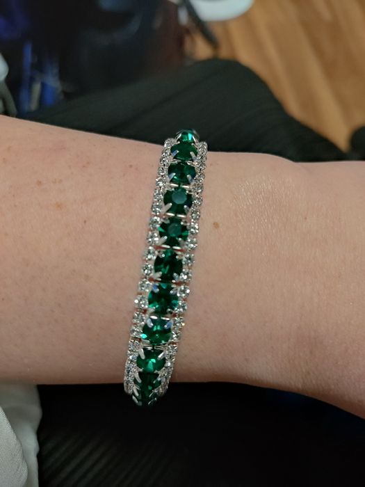 Srebrna bransoletka z zielonymi cyrkoniami nowa