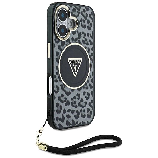 Etui Guess HC IML Leopard Triangle Cord Strap MagSafe do iPhone 16 - c