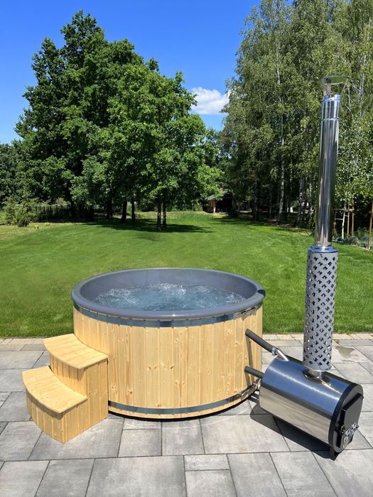 Balia ogrodowa jacuzzi bania hydromasaż Piec na. drewno LED masaż
