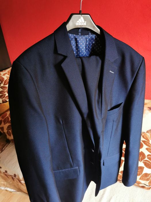Garnitur męski slim wełniany szafirowy