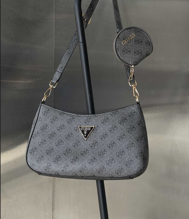 Сумка женская Guess Noelle багет 2 в 1 Гесс через плече черная