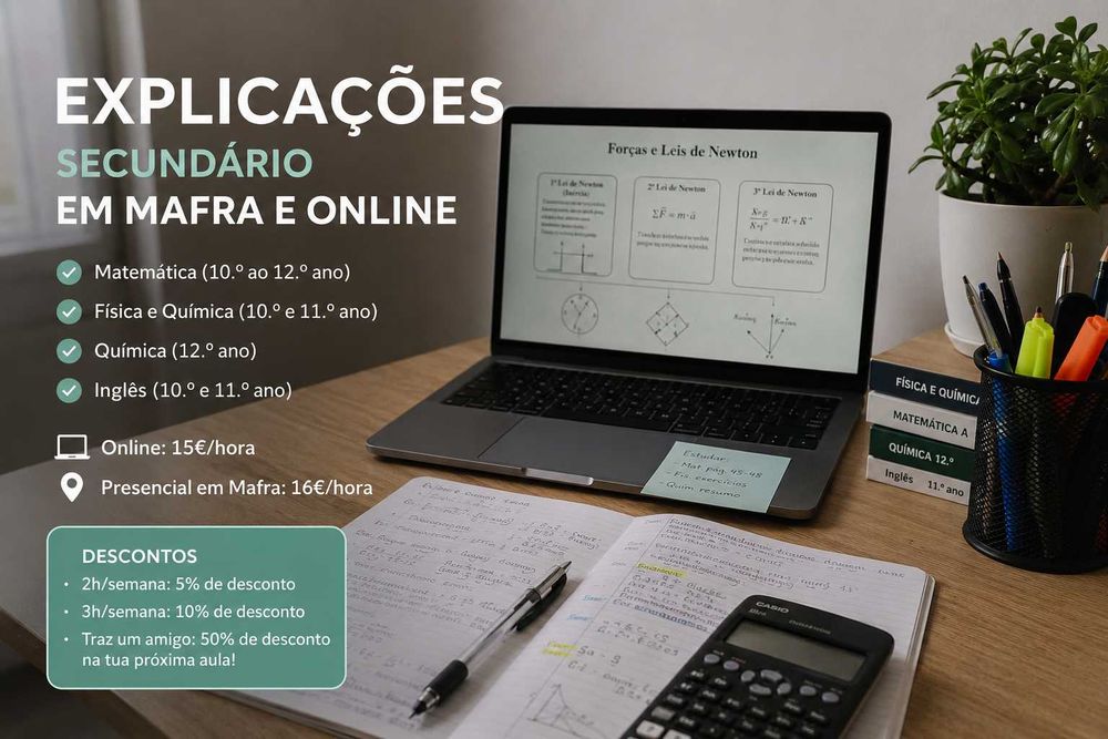 Explicações em Mafra (Secundário) | Acompanhamento Escolar e Preparação para Exames | Estudante de Bioquímica (FCUL)