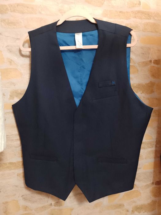 (54) (XL) Dimensions/Granatowa kamizelka garniturowa z Londynu, NOWA
