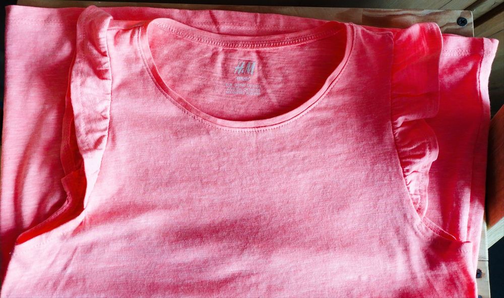 Майка для дівчини рожева H&M з принтом,майка рожева/голуба basic 8-10р