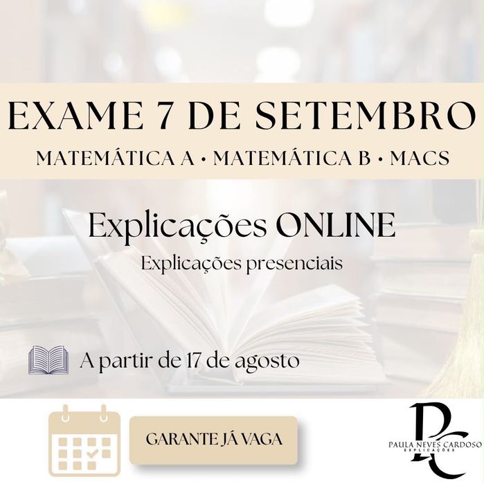 Explicações de Mat A Mat B e Macs para exame de 7 de setembro de 2026