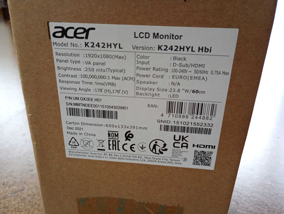 Monitor Acer 24 FHD K242HYL Hbi