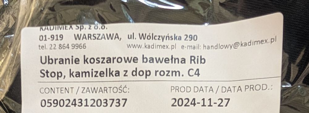 Ubranie koszarowe strażackie Kadimex ripstop