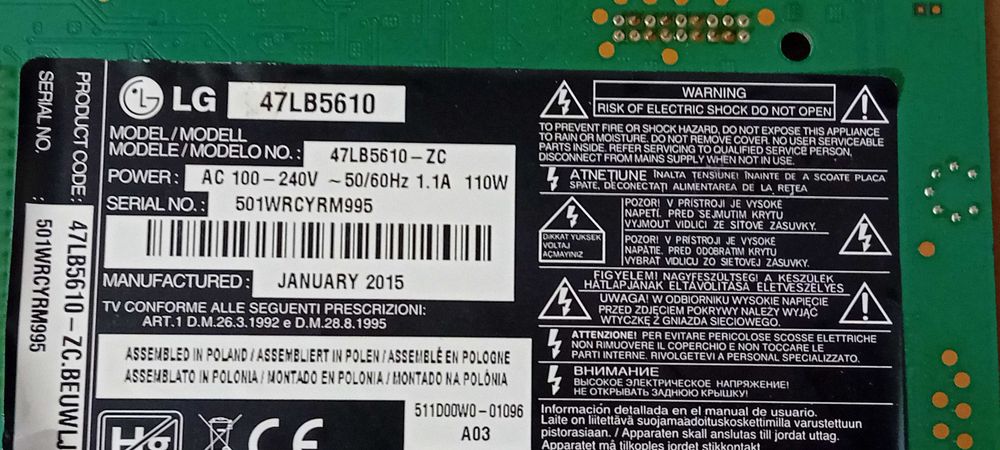 Placa para tv  LG 47lb5610