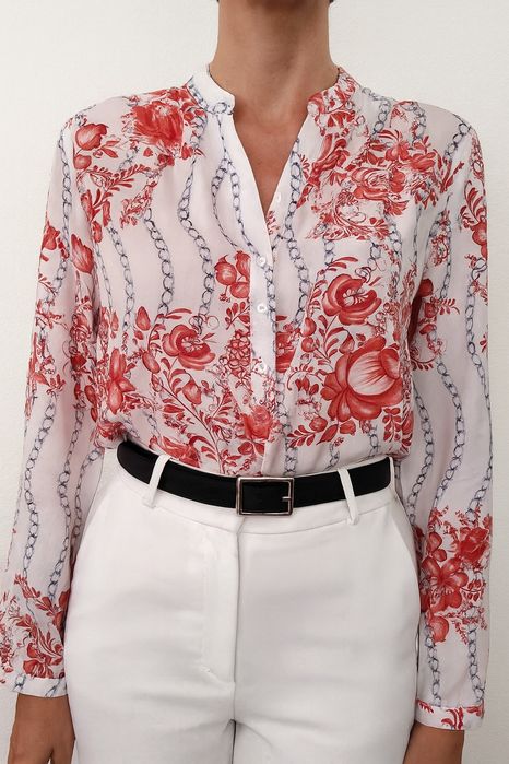 Blusa / Túnica padrão floral, tons vermelhos - Max & Lucas - Tam.XXXL