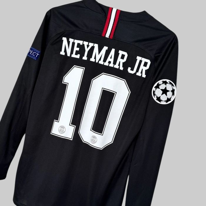 Camiseta masculina manga longa preta Neymar JR #10 PSG retrô Away