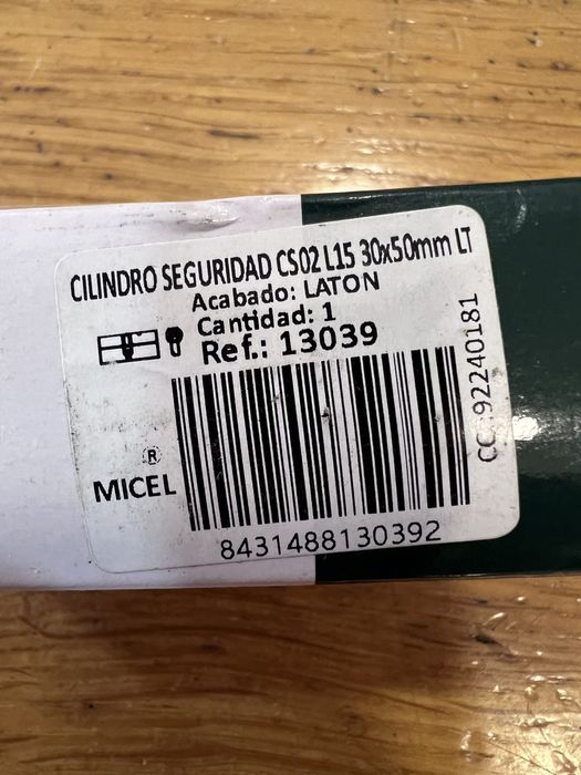 Cilindro de Segurança MICEL 30x50mm Latão - Novo com 5 Chaves