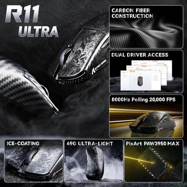 Безпровідна Ігрова Миша ATTACK SHARK R11 ULTRA BLACK Carbon