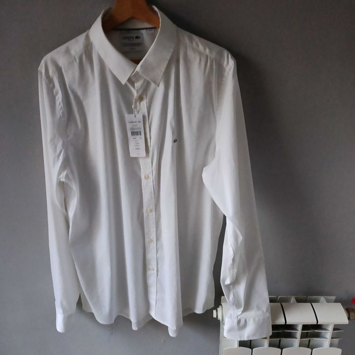 Lacoste L 43 nowa koszula męska biała elegancka do biura na okazję