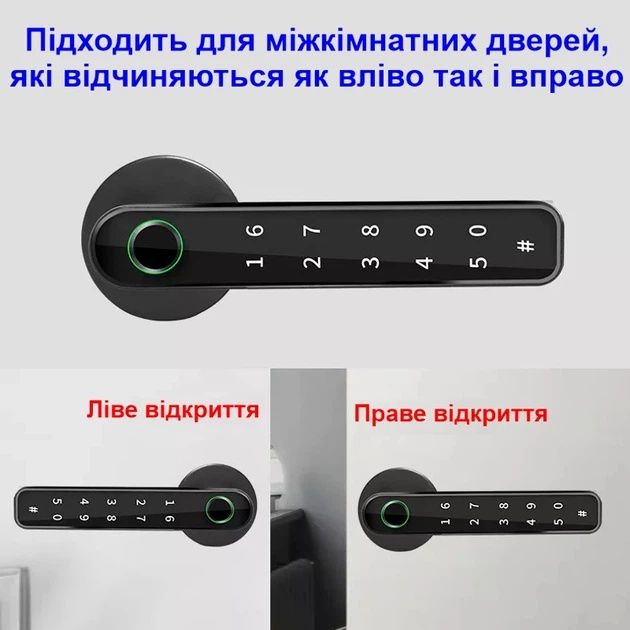 Біометричний кодовий смарт замок на міжкімнатні двері з трьома способа