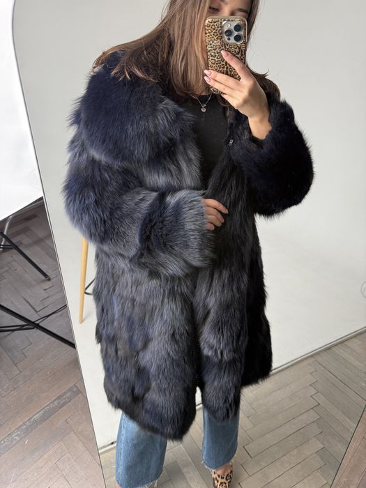 Натуральна вінтажна шуба з песця синього кольору
