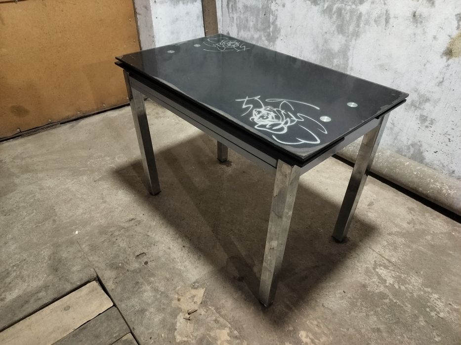 Стіл скляний розкладний 100см*100см кухонний