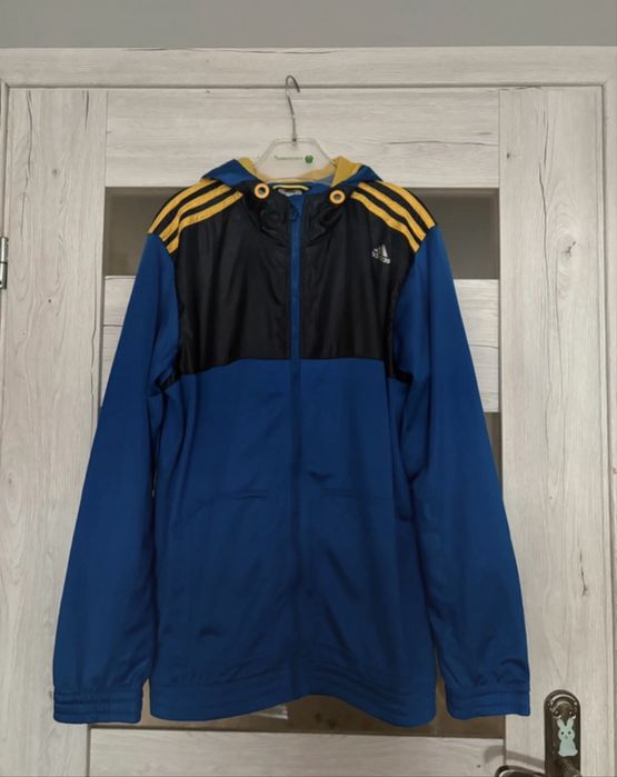 Rozpinana bluza z kapturem Adidas 180 M niebiesko-czarna ortalion