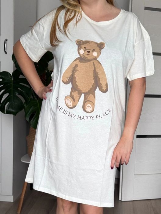 Бавовняна нічна сорочка з принтом ведмедика Sinsay