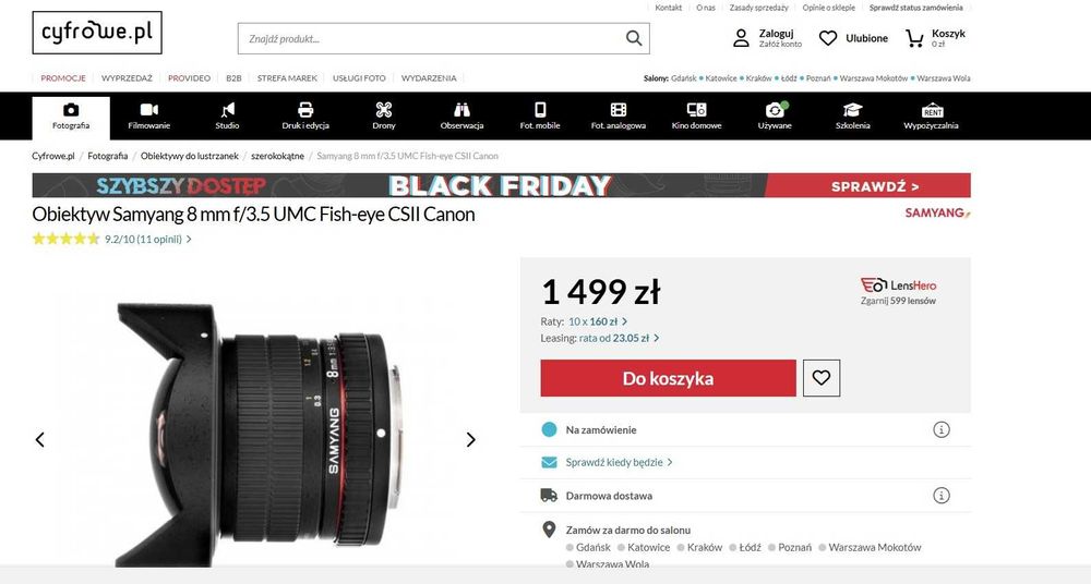 Obiektyw Samyang 8 mm f/3.5 UMC Fish-eye CSII Canon