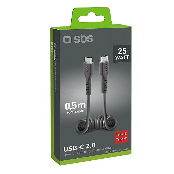 Kabel spiralny SBS TECABLETYPCCSK USB-C - USB-C 0,5m - czarny