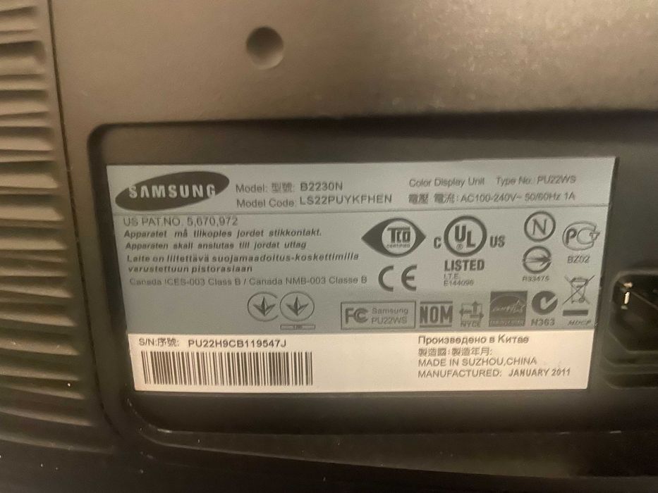 Monitor SAMSUNG B2230N Glossy Black 21.5" Teclados incluindo Rato