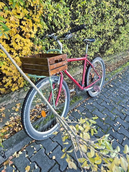 Retro commuter Giant. Drewniana skrzynka. Przedni bagażnik.