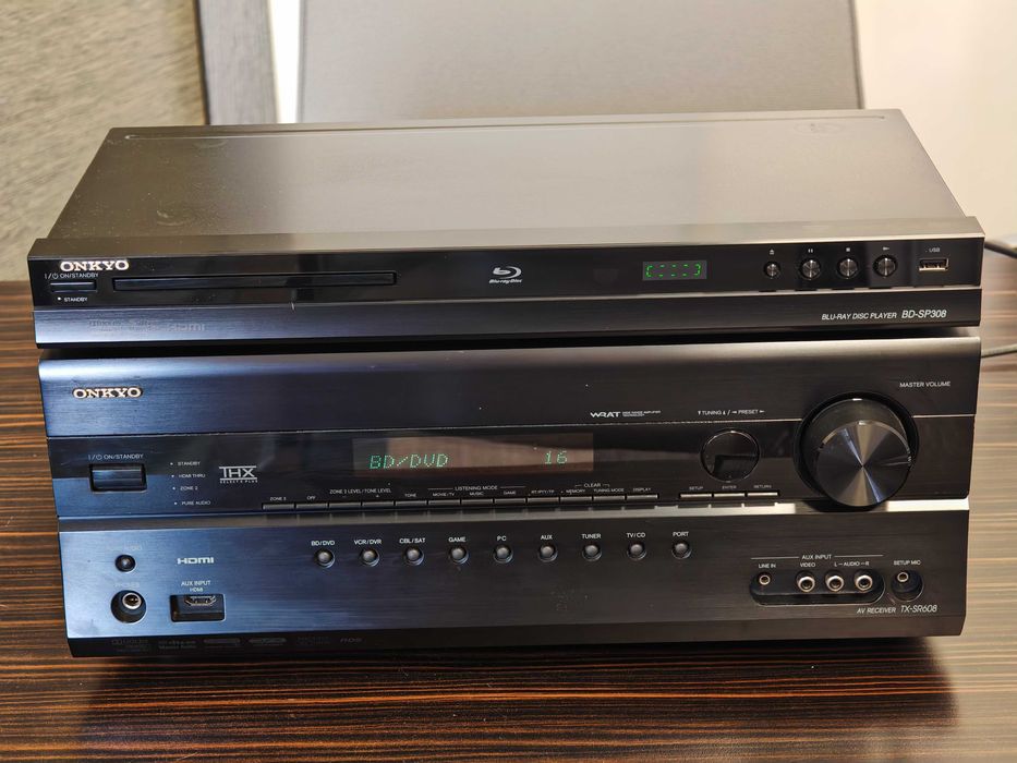 Zestaw Onkyo amplituner TX-SR608 + Blueray BD-SP308 + piloty Toruń